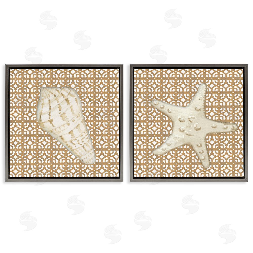 Lee Ann Sanders Coastal Tiles & Sea Life Gray Floating Frame Canvas Art Set