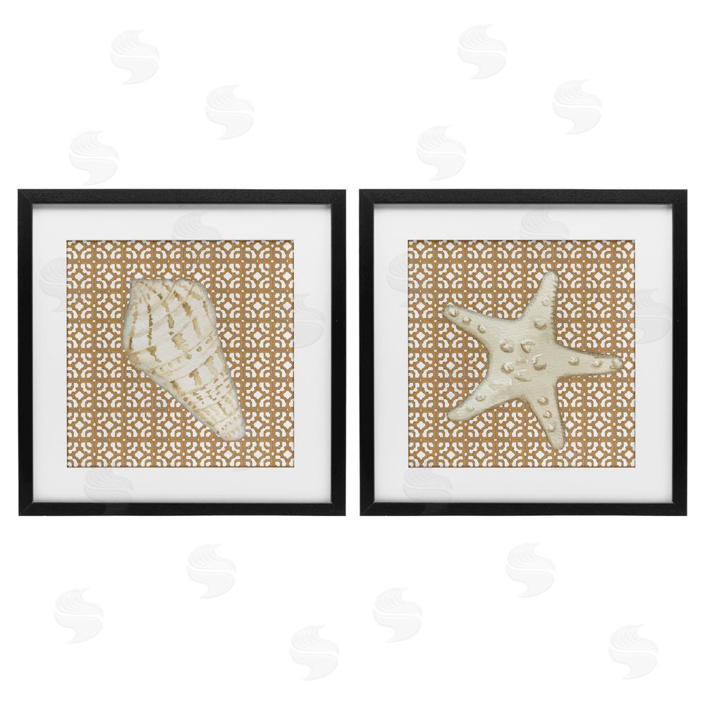 Lee Ann Sanders Coastal Tiles & Sea Life Black Framed Print Under Glass Set