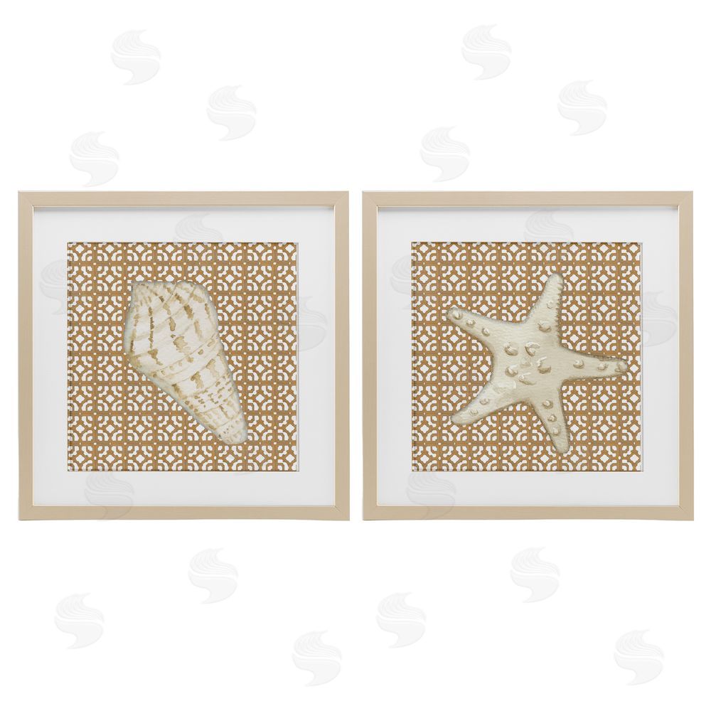 Lee Ann Sanders Coastal Tiles & Sea Life Birch Framed Print Under Glass Set