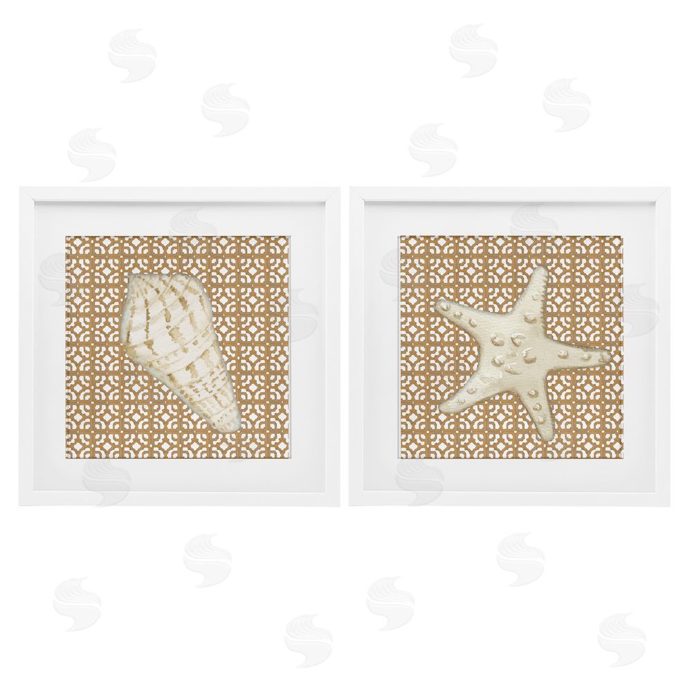 Lee Ann Sanders Coastal Tiles & Sea Life White Framed Print Under Glass Set