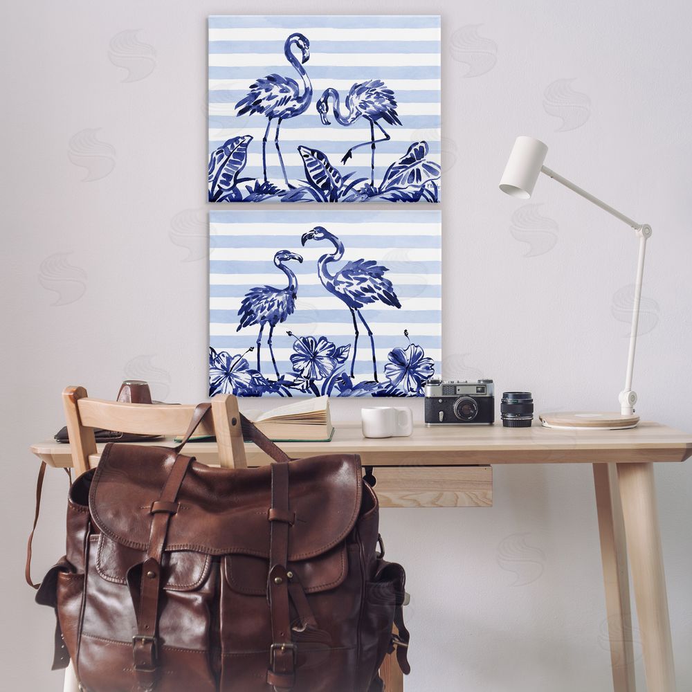 Paul Brent Brushstroke Flamingos & Stripes Printed Wall Art Set in Room