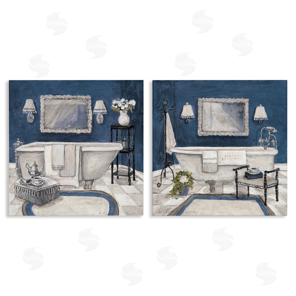 Charlene Olson Elegant Blue Bath Canvas Wall Art Set