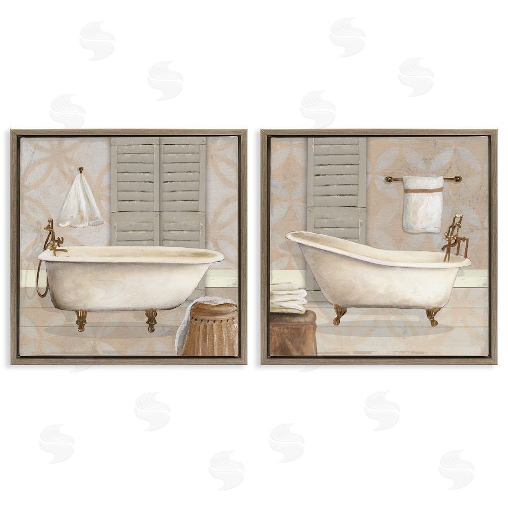 Carol Robinson Relaxing Neutral Bath Brown Floating Frame Canvas Art Set