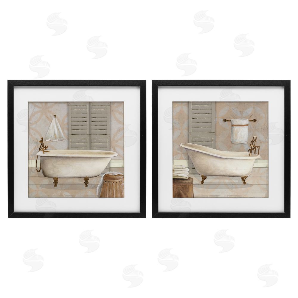 Carol Robinson Relaxing Neutral Bath Black Framed Print Under Glass Set
