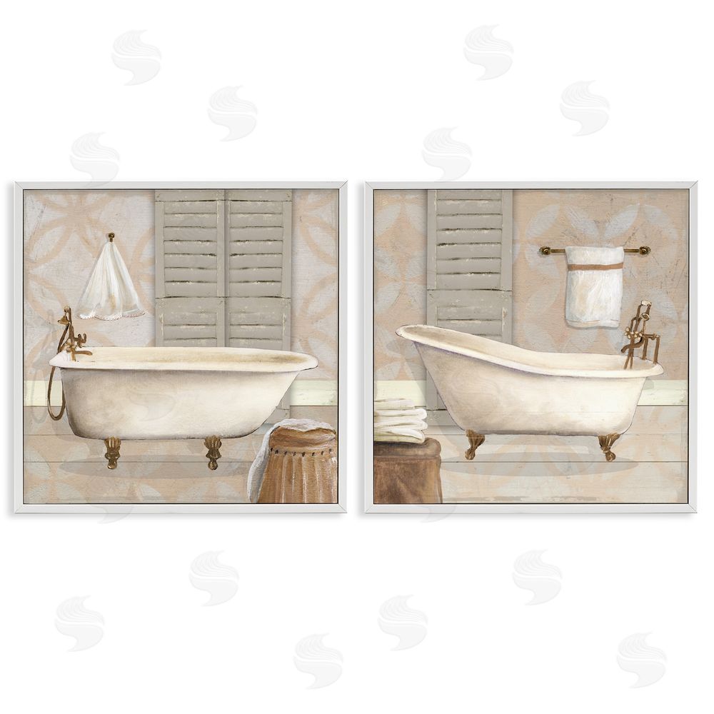 Carol Robinson Relaxing Neutral Bath White Frame Giclee Art Set