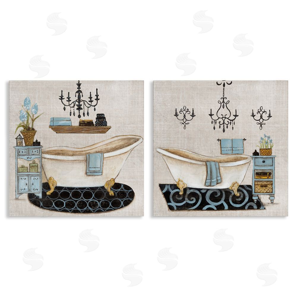 Janet Tava Blue Relaxation Bathroom Canvas Wall Art Set