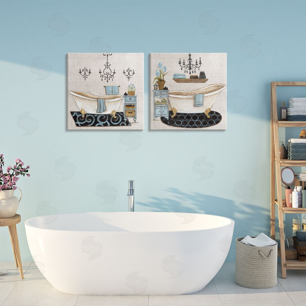 Janet Tava Blue Relaxation Bathroom Printed Wall Art Set in Room