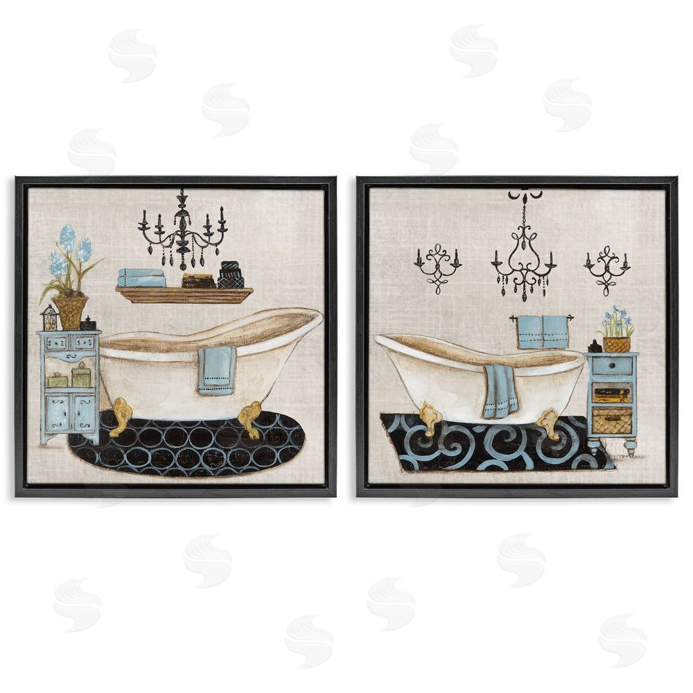 Janet Tava Blue Relaxation Bathroom Black Floating Frame Canvas Wall Art Set