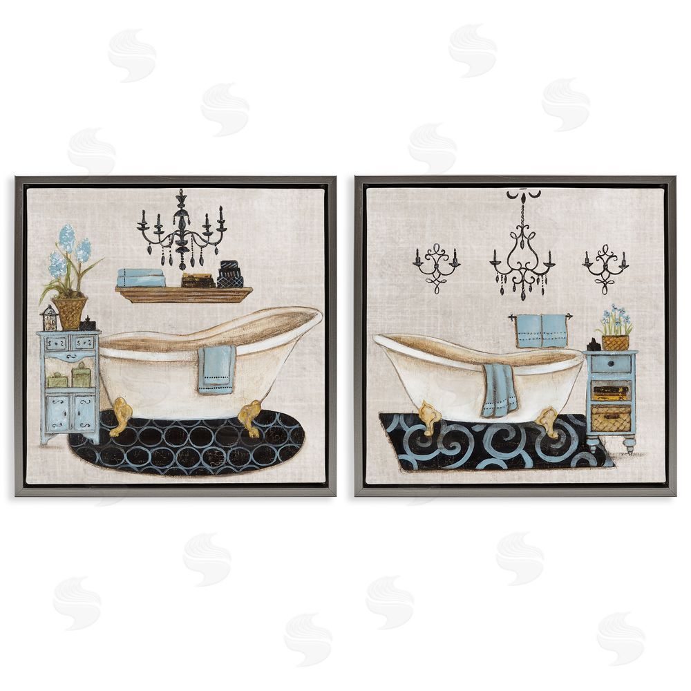 Janet Tava Blue Relaxation Bathroom Gray Floating Frame Canvas Art Set