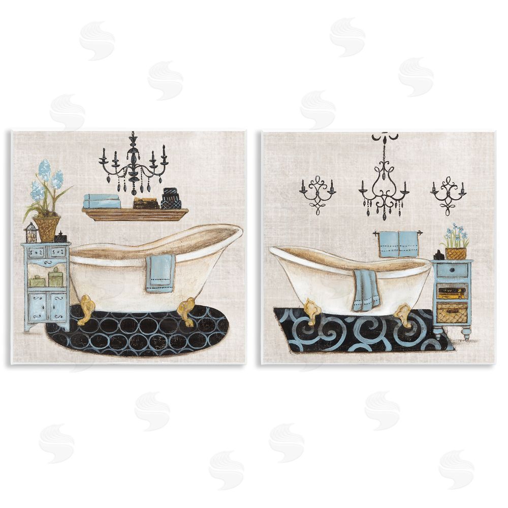 Janet Tava Blue Relaxation Bathroom Wall Plaque Printed Art Set