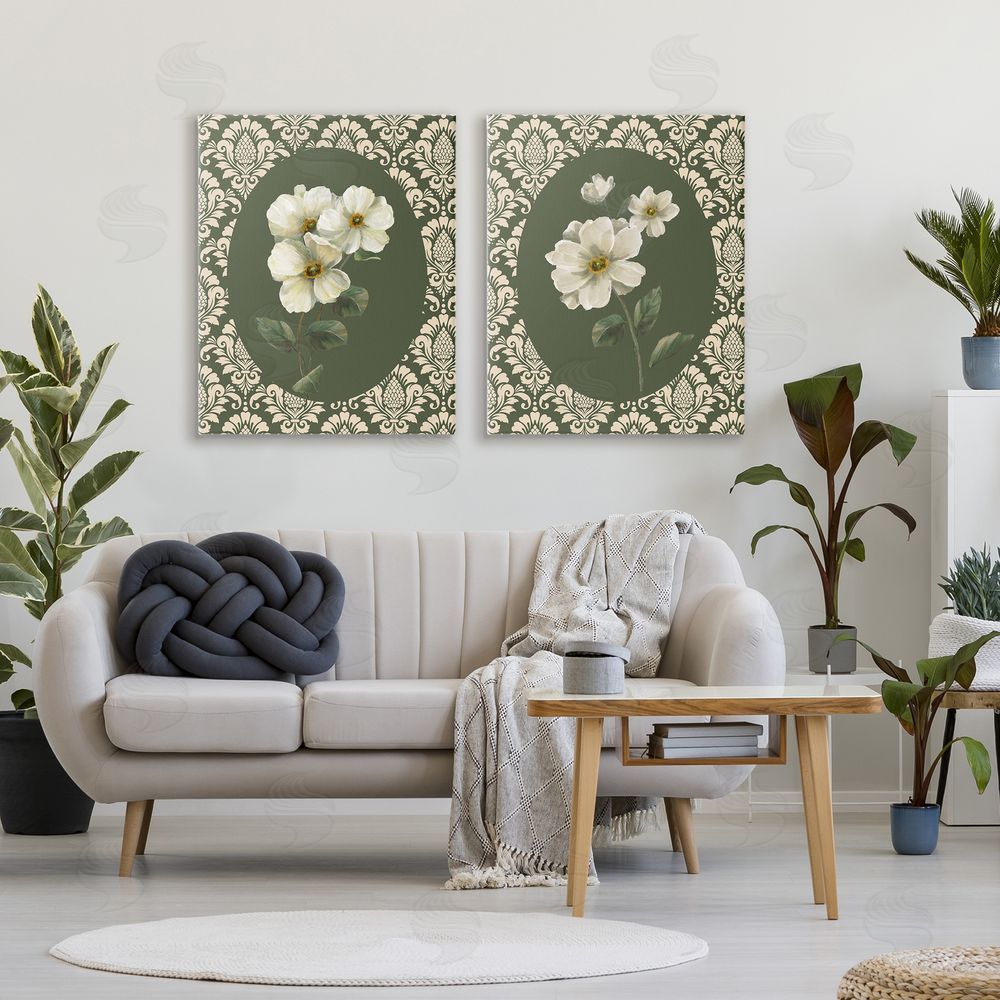 Nan Fancy Lace White Florals Printed Wall Art Set in Room