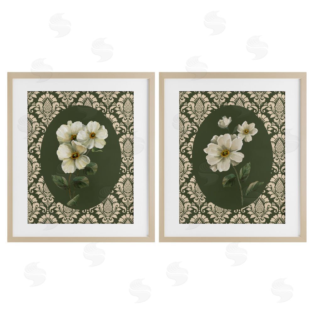 Nan Fancy Lace White Florals Birch Framed Print Under Glass Set