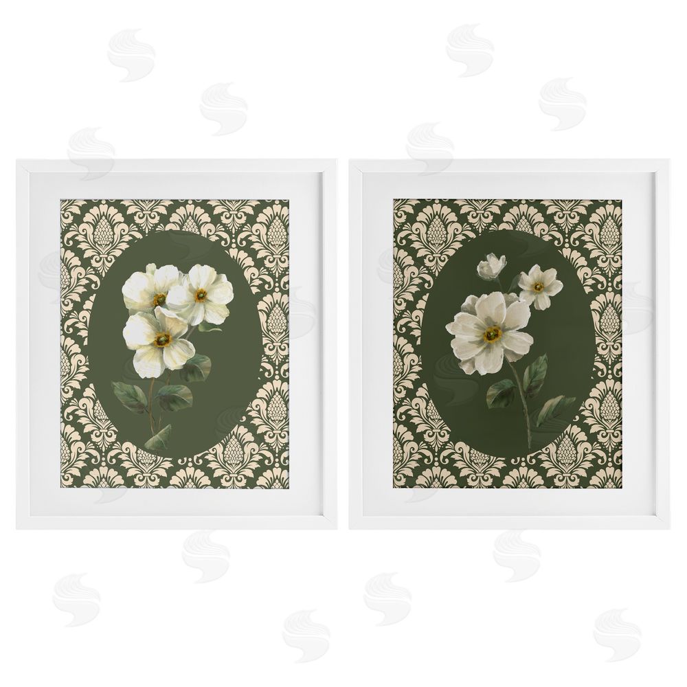 Nan Fancy Lace White Florals White Framed Print Under Glass Set