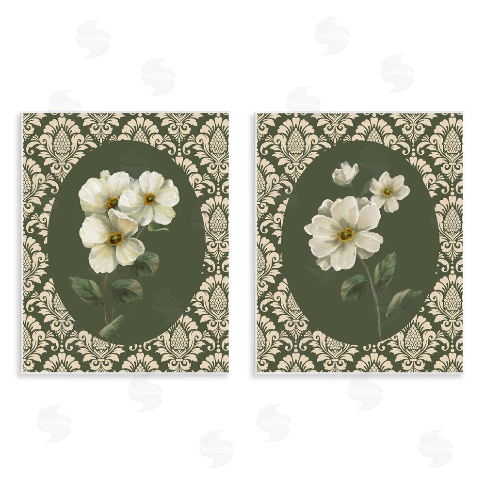 Nan Fancy Lace White Florals Wall Plaque Printed Art Set