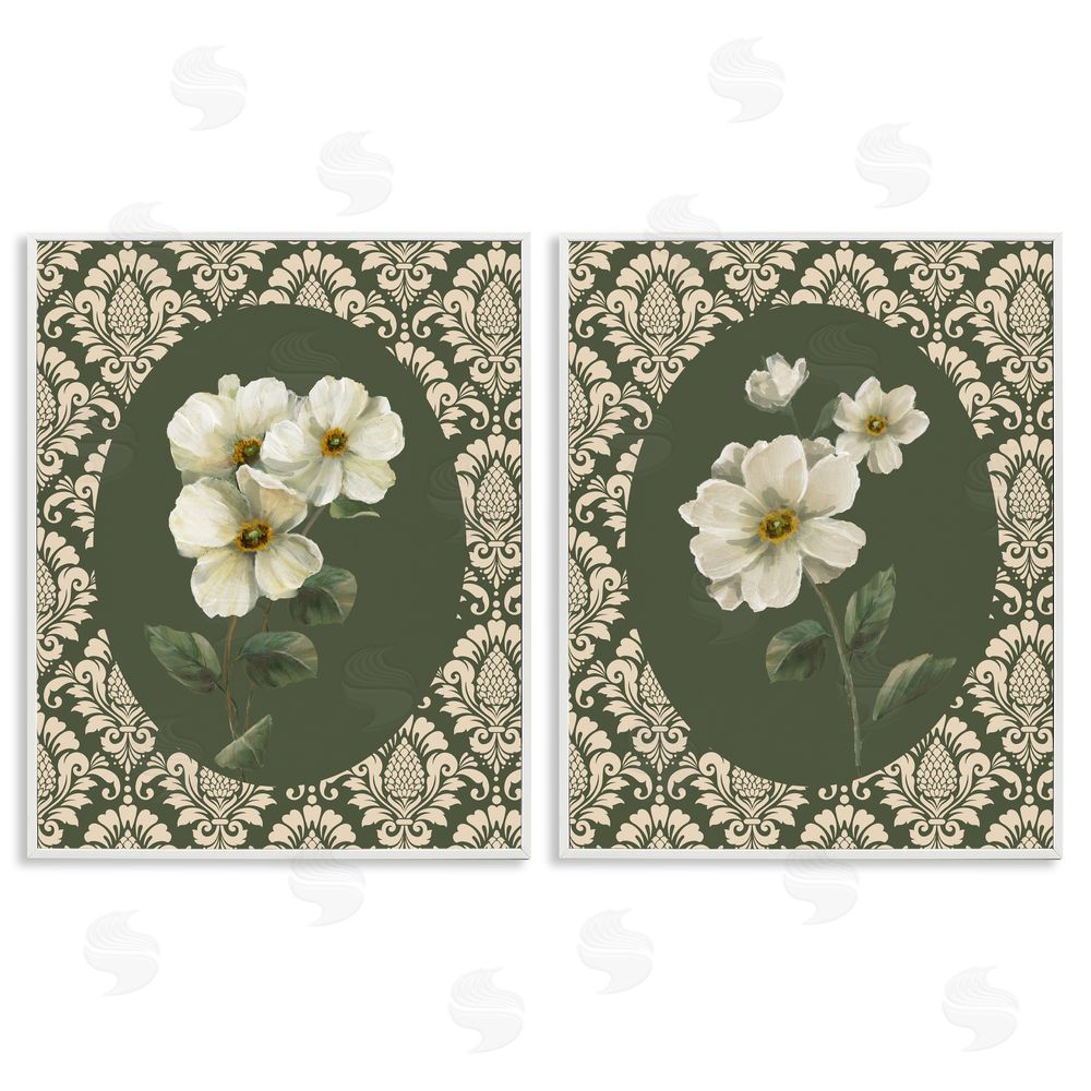 Nan Fancy Lace White Florals White Frame Giclee Art Set