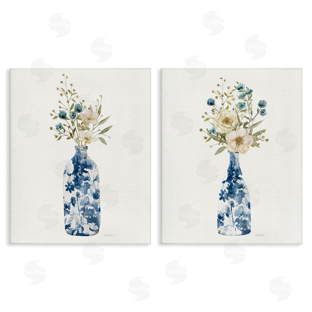 Carol Robinson Chinoiserie Blooms White Bouquets Canvas Wall Art Set