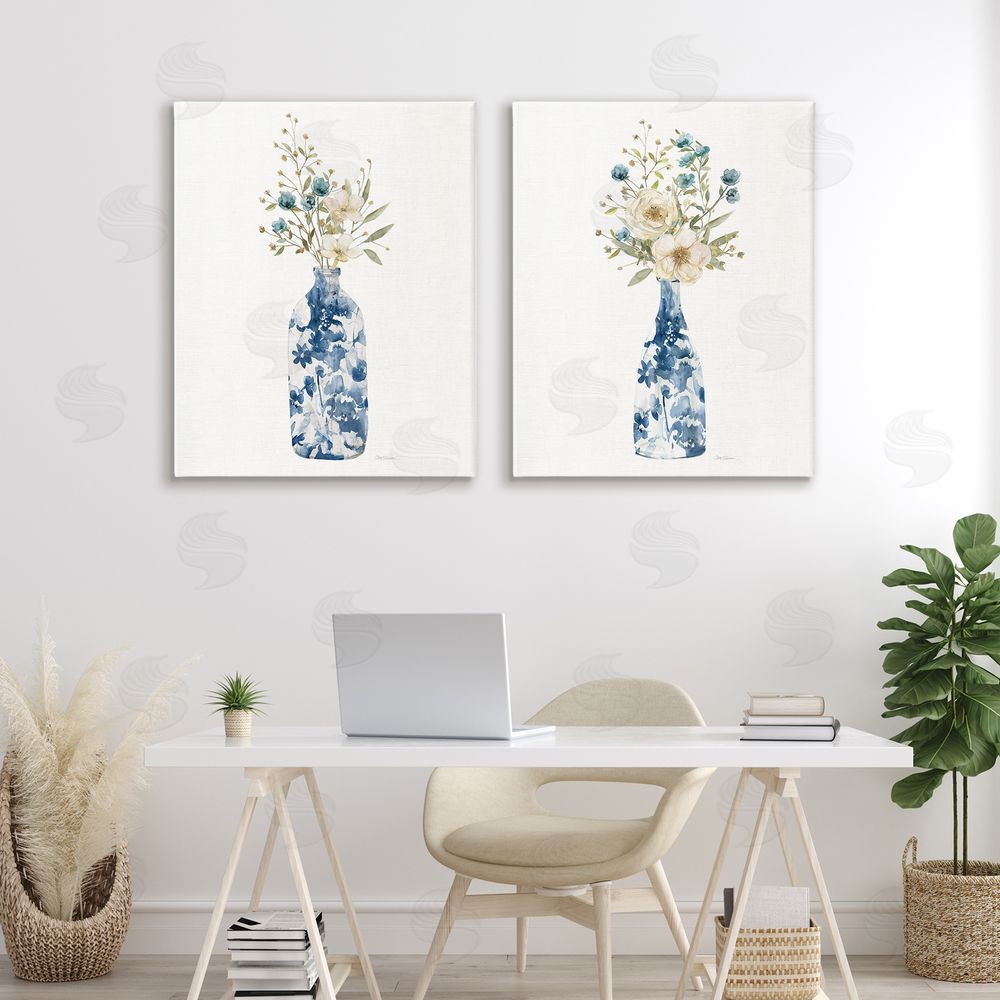 Carol Robinson Chinoiserie Blooms White Bouquets Printed Wall Art Set in Room