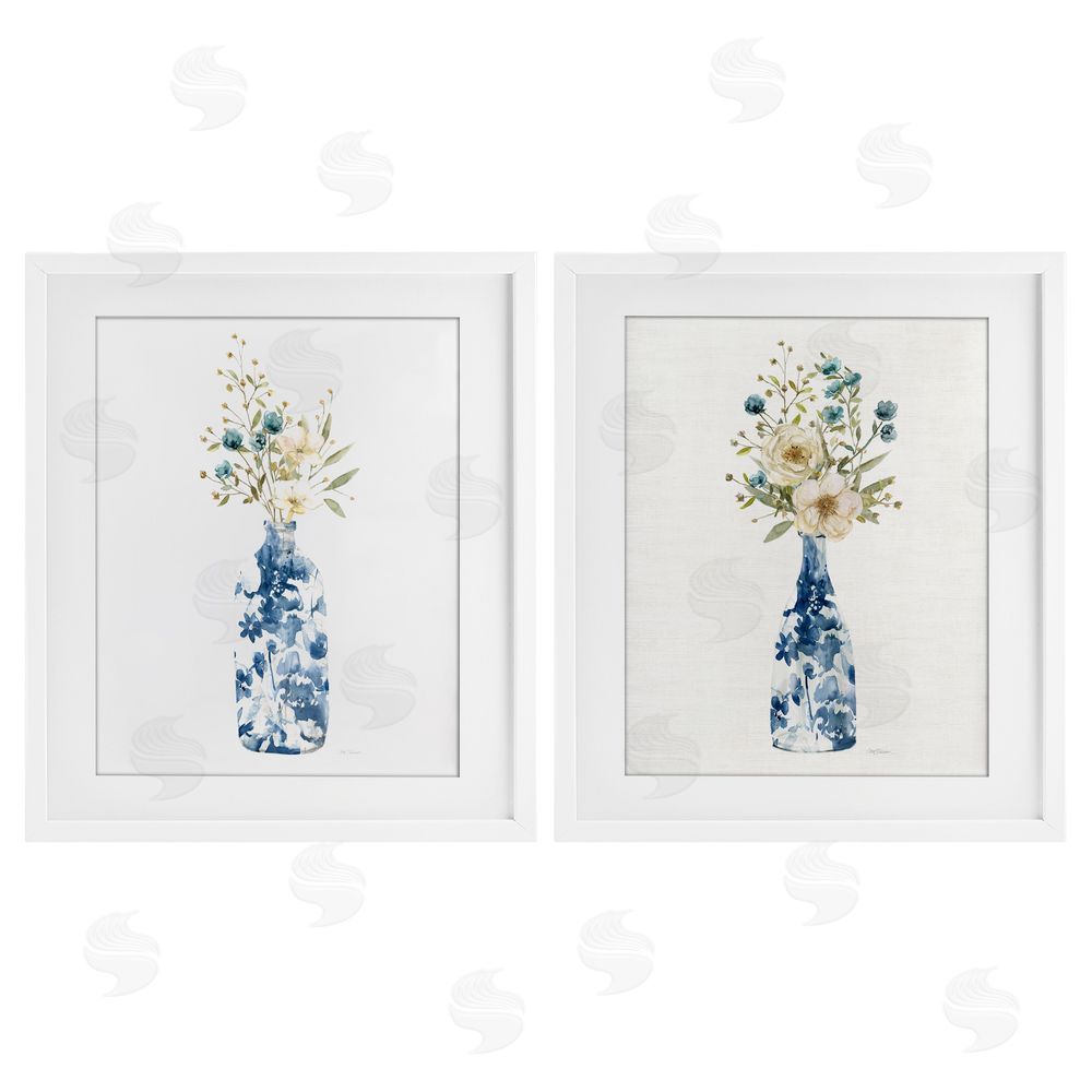 Carol Robinson Chinoiserie Blooms White Bouquets White Framed Print Under Glass Set