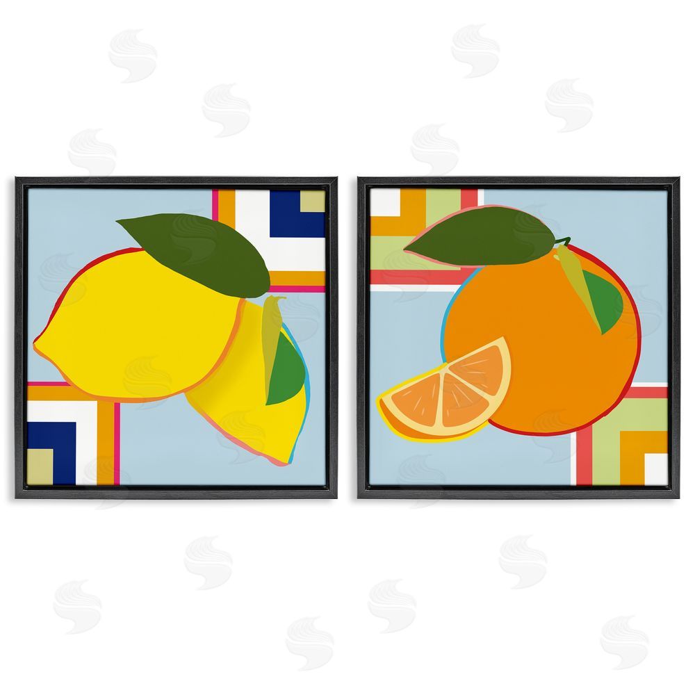 Daniela Santiago Geometric Citrus Fruit Black Floating Frame Canvas Wall Art Set