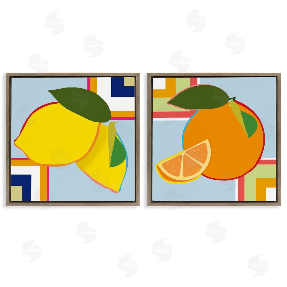Daniela Santiago Geometric Citrus Fruit Brown Floating Frame Canvas Art Set