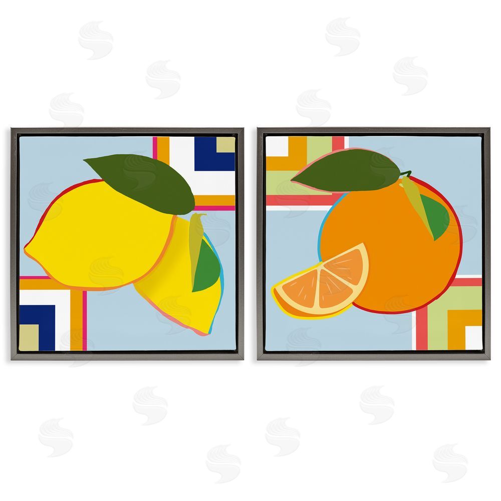 Daniela Santiago Geometric Citrus Fruit Gray Floating Frame Canvas Art Set