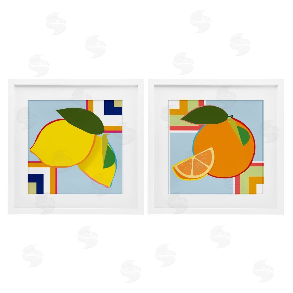 Daniela Santiago Geometric Citrus Fruit White Framed Print Under Glass Set
