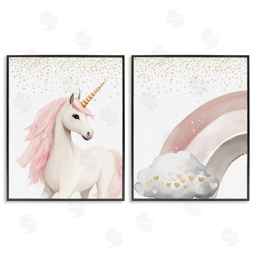 Christine Simpson Art Princess Dreams Unicorn & Rainbow Black Framed Giclee Wall Art Print