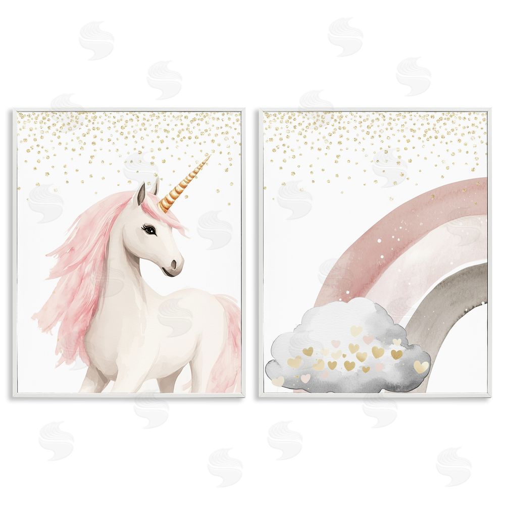 Christine Simpson Art Princess Dreams Unicorn & Rainbow White Framed Giclee Wall Art Print