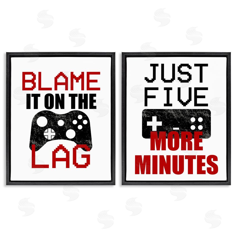 Kim Allen Funny Gamer Phrases Black Floating Frame Canvas Wall Art Print