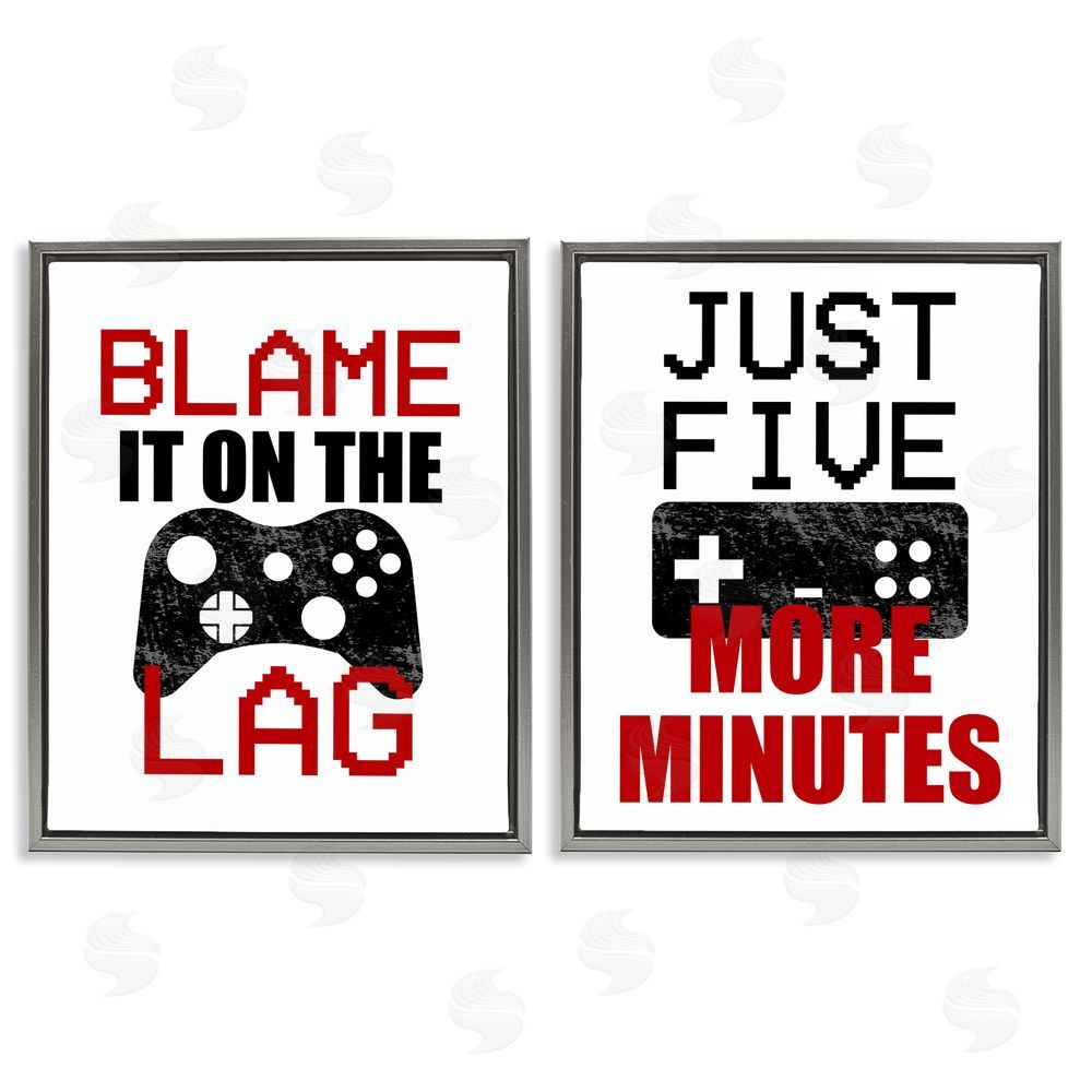 Kim Allen Funny Gamer Phrases Gray Floating Frame Canvas Wall Art Print
