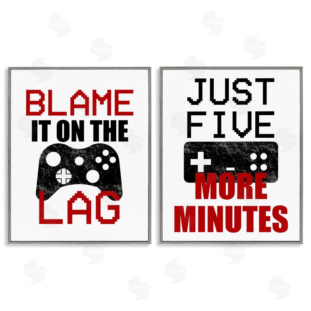 Kim Allen Funny Gamer Phrases Gray Framed Giclee Wall Art Print