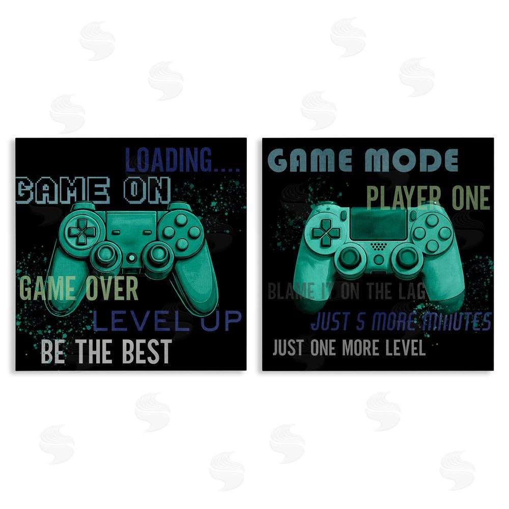 Kim Allen Retro Gaming Phrases Controllers Canvas Wall Art Print