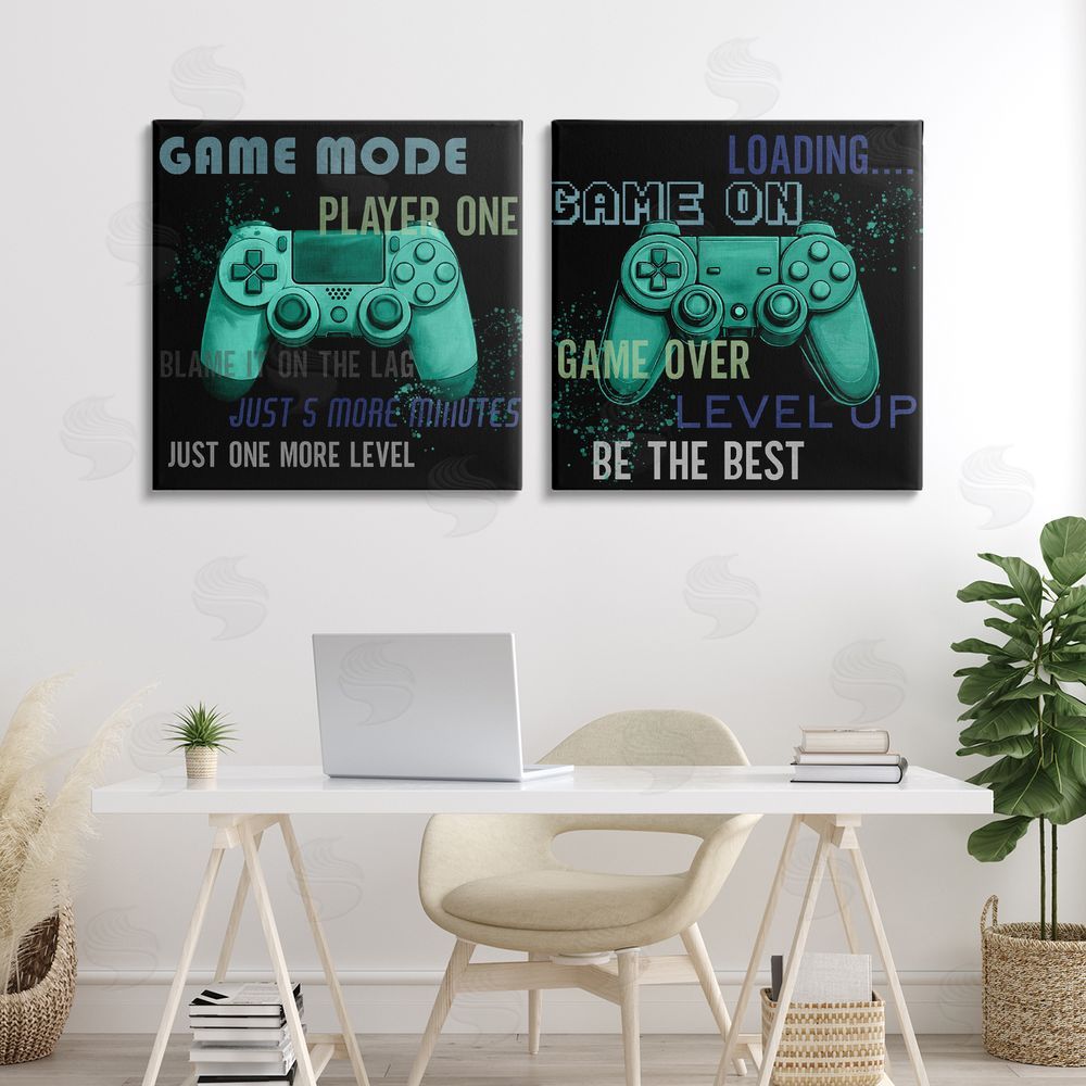 Kim Allen Retro Gaming Phrases Controllers Canvas Art on Wall
