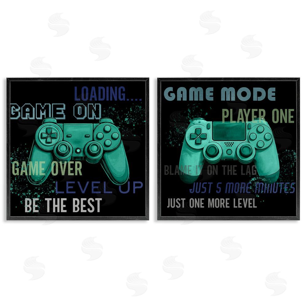 Kim Allen Retro Gaming Phrases Controllers Black Framed Giclee Wall Art Print
