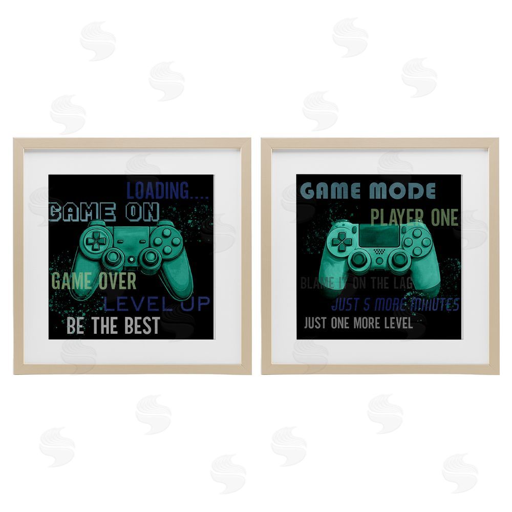 Kim Allen Retro Gaming Phrases Controllers Birch Framed Print Under Glass with White Mat Wall Art