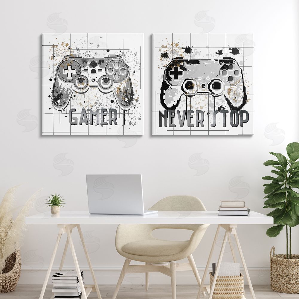 Kim Allen Gamer Words with Modern Pixels Canvas Art on Wall
