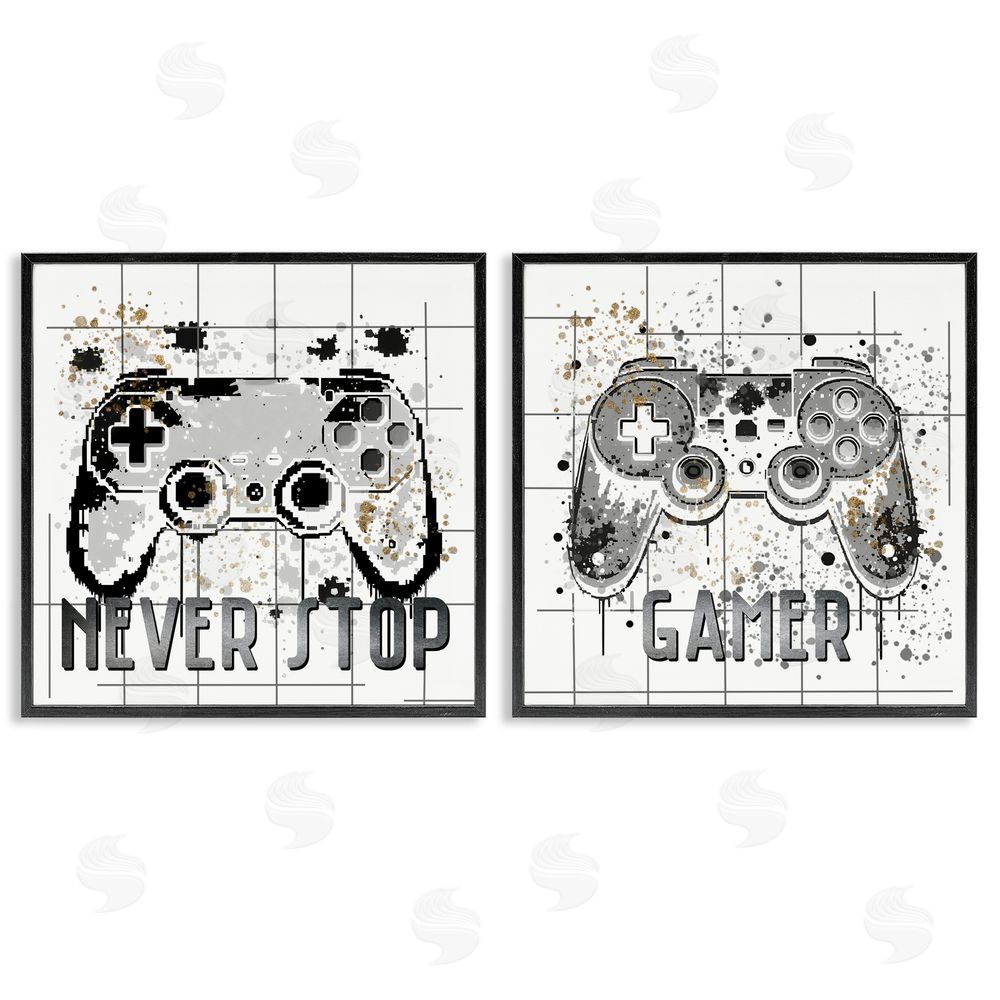Kim Allen Gamer Words with Modern Pixels Black Framed Giclee Wall Art Print