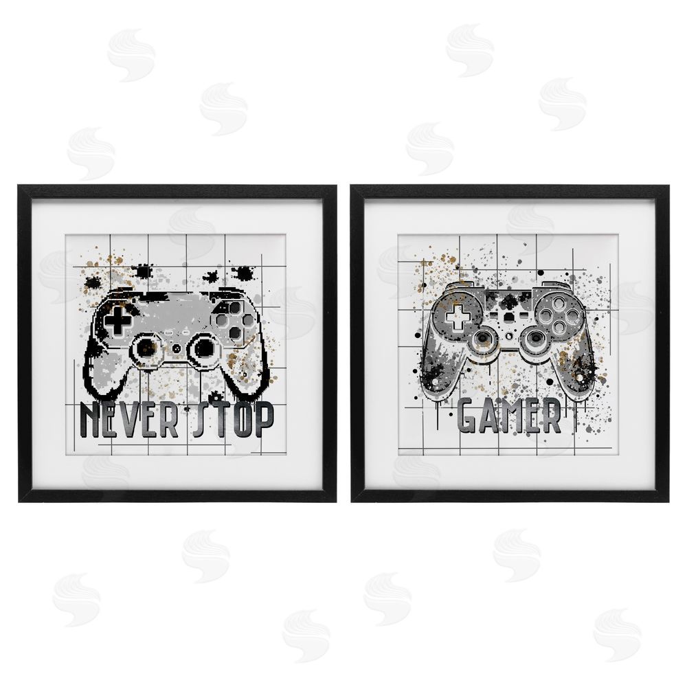 Kim Allen Gamer Words with Modern Pixels Black Framed Print Under Glass with White Mat Wall Art