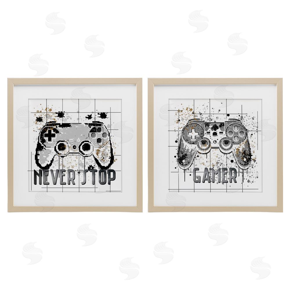 Kim Allen Gamer Words with Modern Pixels Birch Framed Print Under Glass with White Mat Wall Art