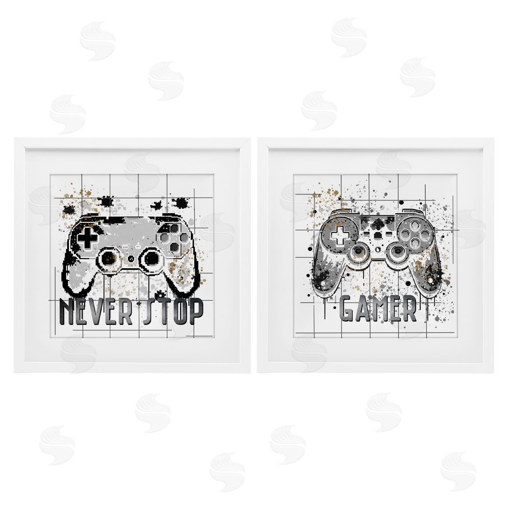 Kim Allen Gamer Words with Modern Pixels White Framed Print Under Glass with Mat Wall Art