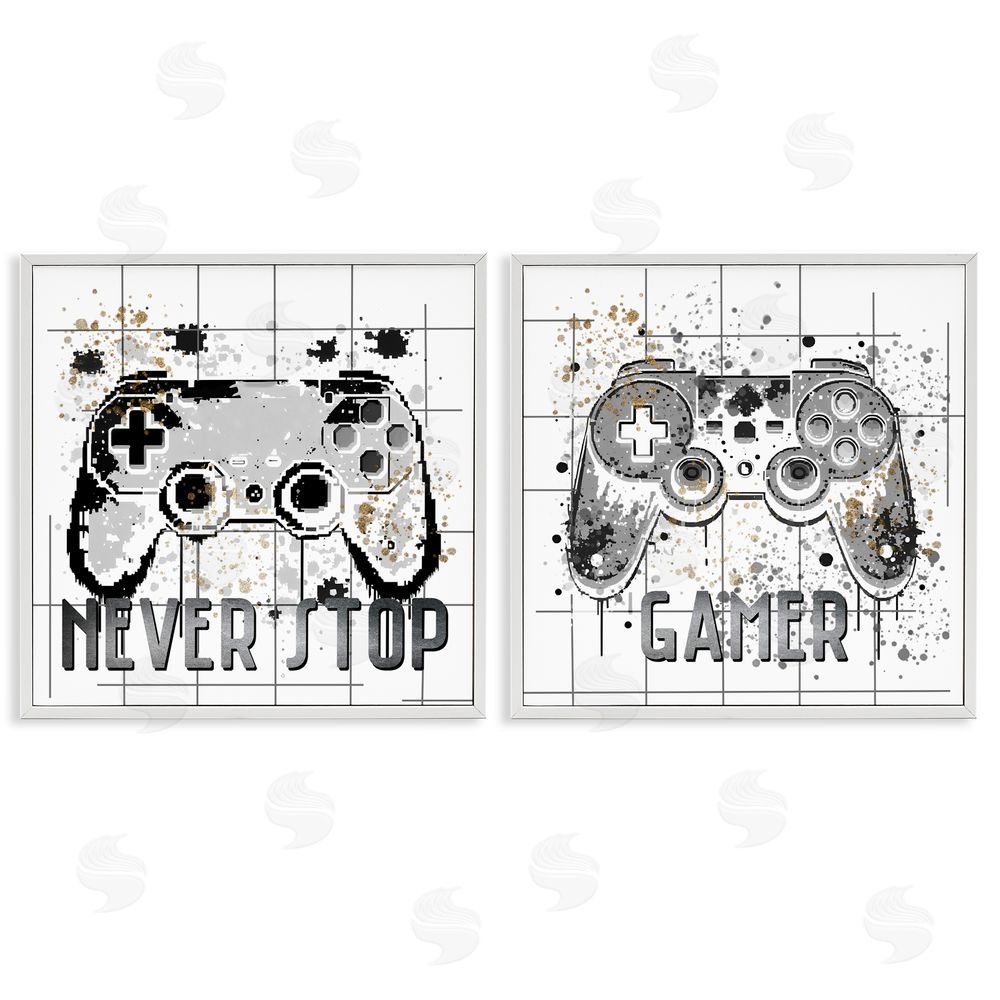 Kim Allen Gamer Words with Modern Pixels White Framed Giclee Wall Art Print