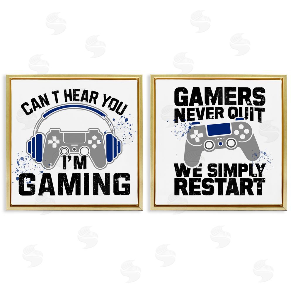 Kim Allen Gamer Culture Phrases Gold Floating Frame Canvas Wall Art Print