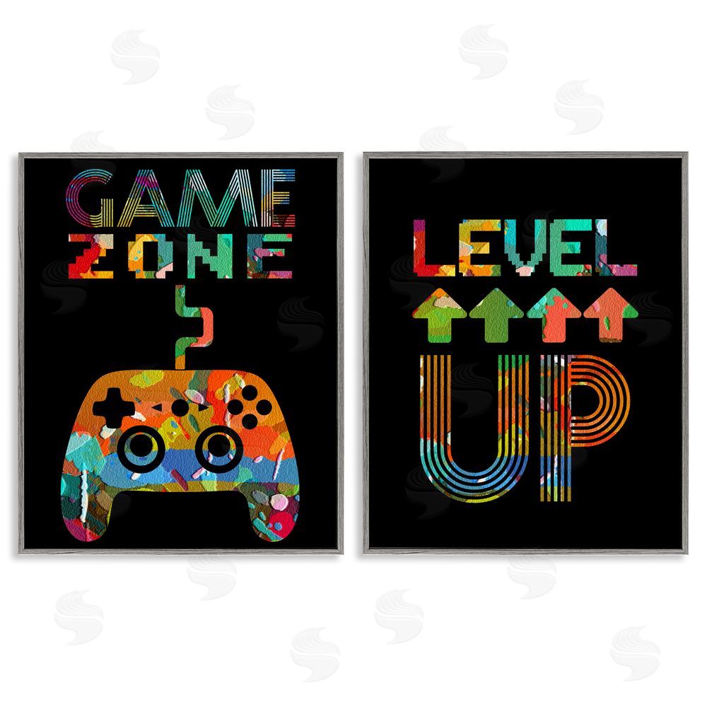 Marcus Prime Collaged Retro Gamer Phrases Gray Framed Giclee Wall Art Print