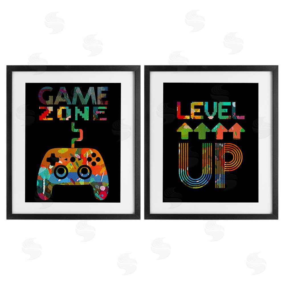 Marcus Prime Collaged Retro Gamer Phrases Black Framed Print Under Glass with White Mat Wall Art