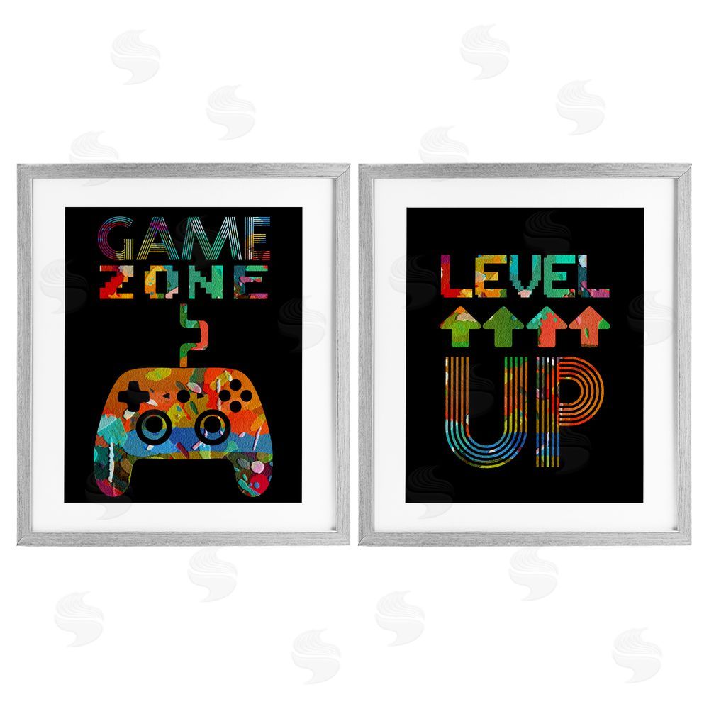 Marcus Prime Collaged Retro Gamer Phrases Gray Framed Print Under Glass with White Mat Wall Art