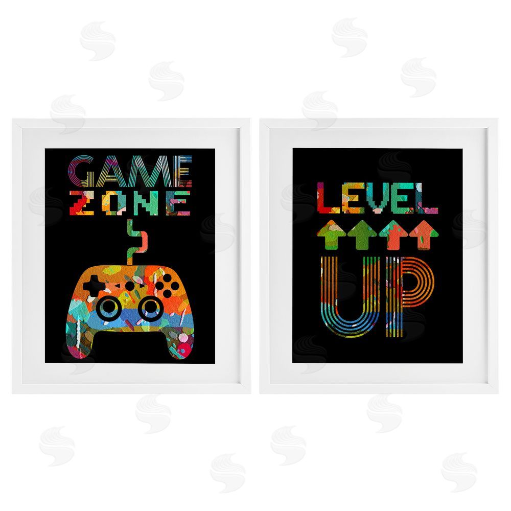 Marcus Prime Collaged Retro Gamer Phrases White Framed Print Under Glass with Mat Wall Art