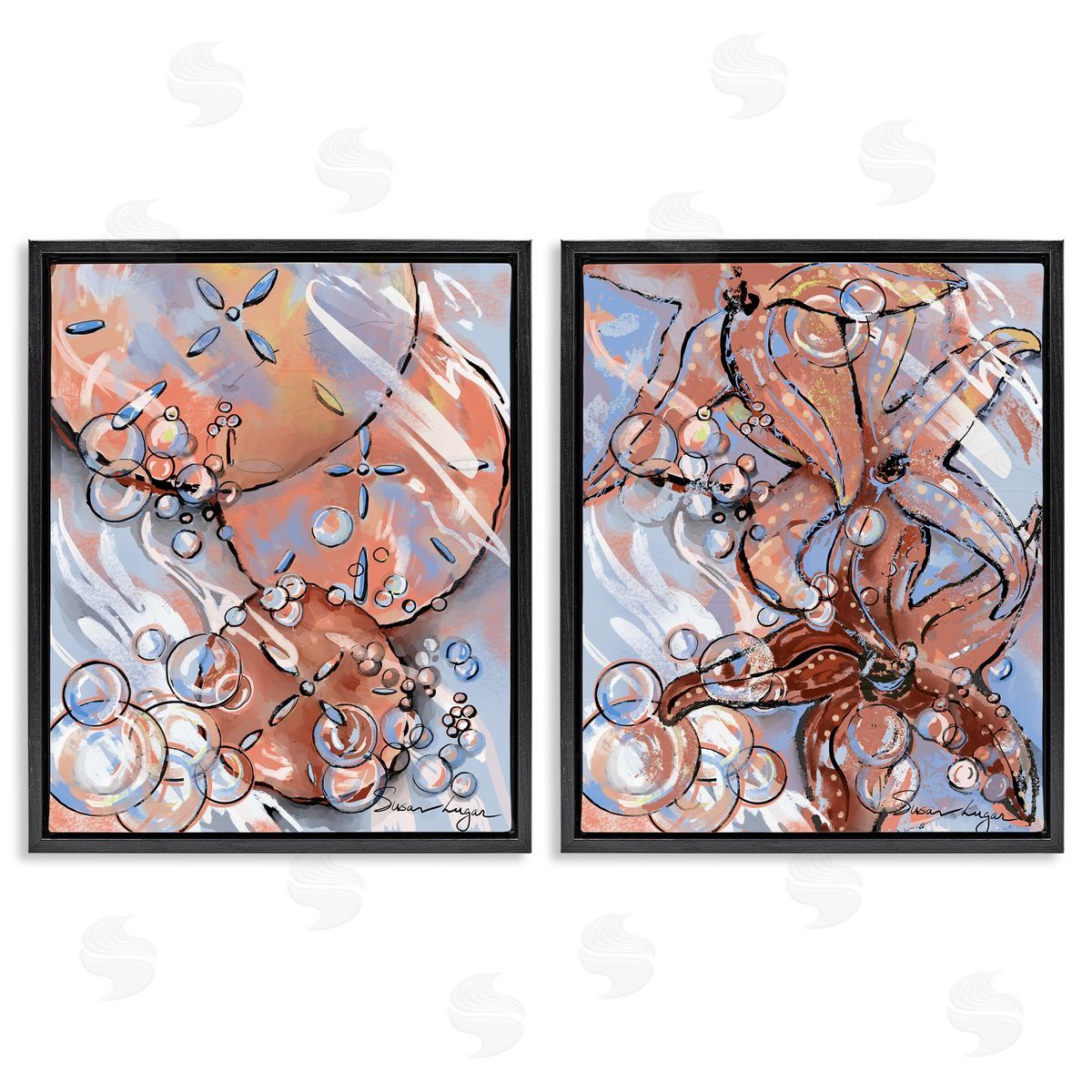 Susan Lugar Bubbles And Sea Life Canvas Wall Art Print