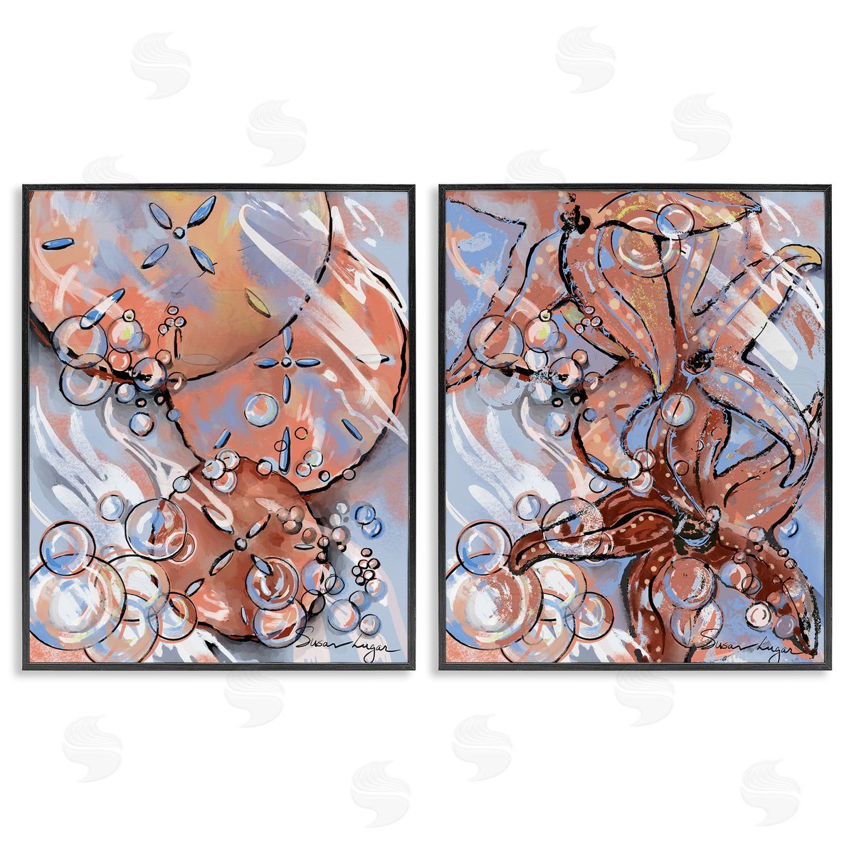 Susan Lugar Bubbles And Sea Life Canvas Wall Art Print