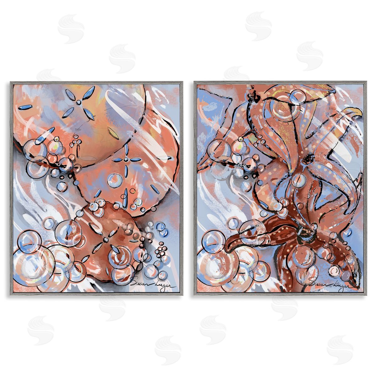 Susan Lugar Bubbles And Sea Life Canvas Wall Art Print