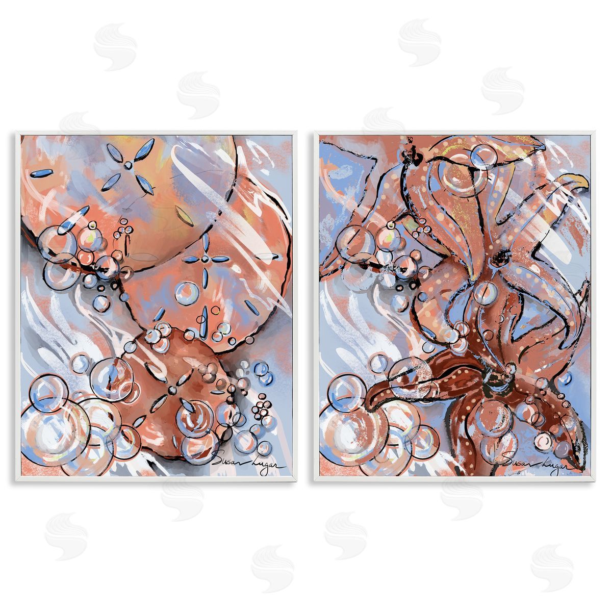 Susan Lugar Bubbles And Sea Life Canvas Wall Art Print